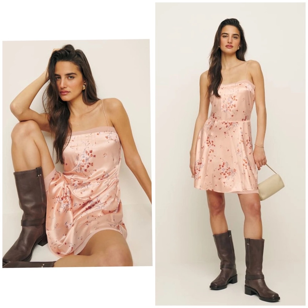 $248 NWT Reformation Irene Blush Pink Floral Print Silk Sleeveless Mini Dress 6